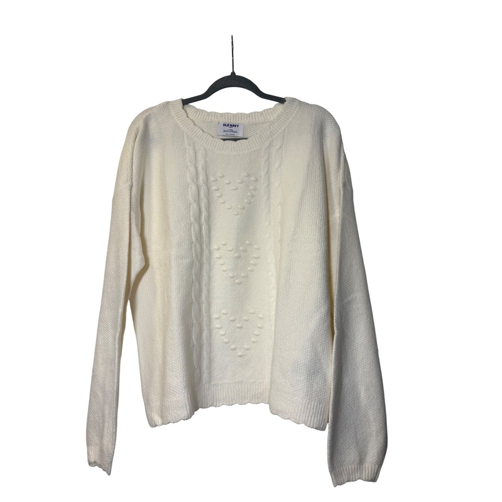 Old Navy SoSoft White Heart Bobble Cable Knit Sweater Large Tall NWT